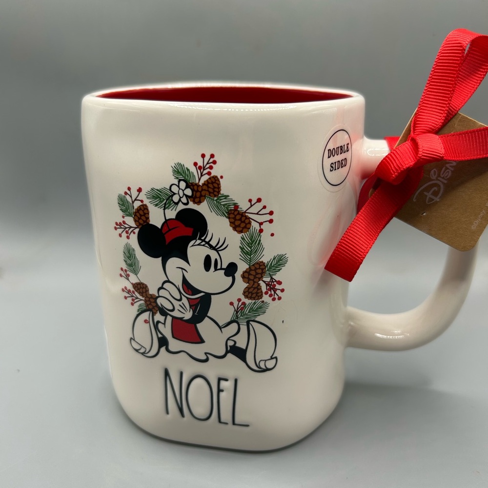 Rae Dunn Disney Minnie Mouse Holiday NOEL Christmas Mug With Holly Wreath NEW